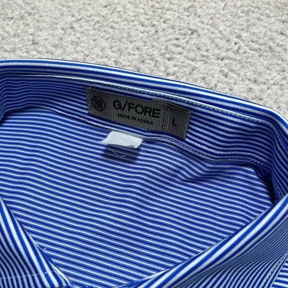 G Fore Polo Shirt Mens Large Blue Stripe Performance Stretch Golf Button - Picture 3 of 12